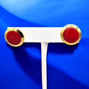 Vintage Red & Gold Pierced Earrings Fashion
